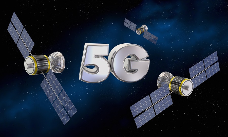 5G trådlös Internet-tjänst satellitsignal 3d illustration